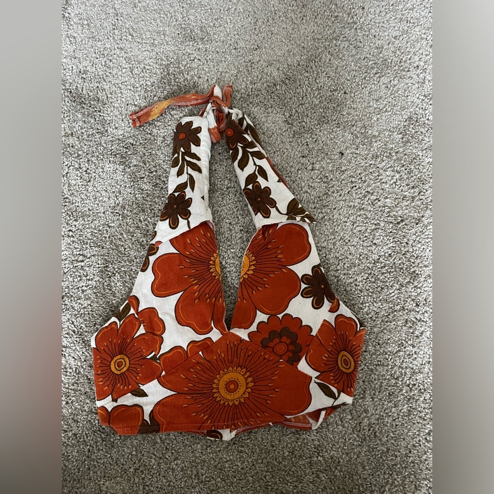 Halter Floral Tank Top in Orange and White